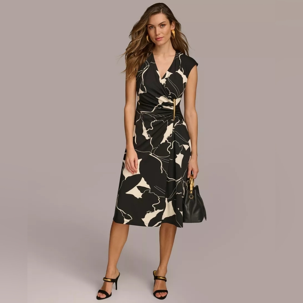 Donna Karan New York Black and Cream Midi Dress
